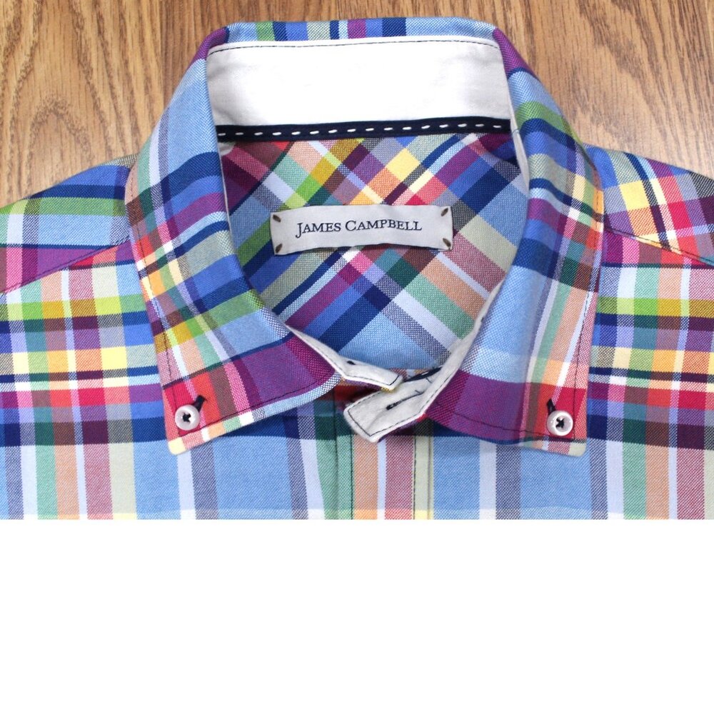 JAMES CAMPBELL REGULAR FIT SHIRT 100% COTTON MADRAS PLAID SMALL, S